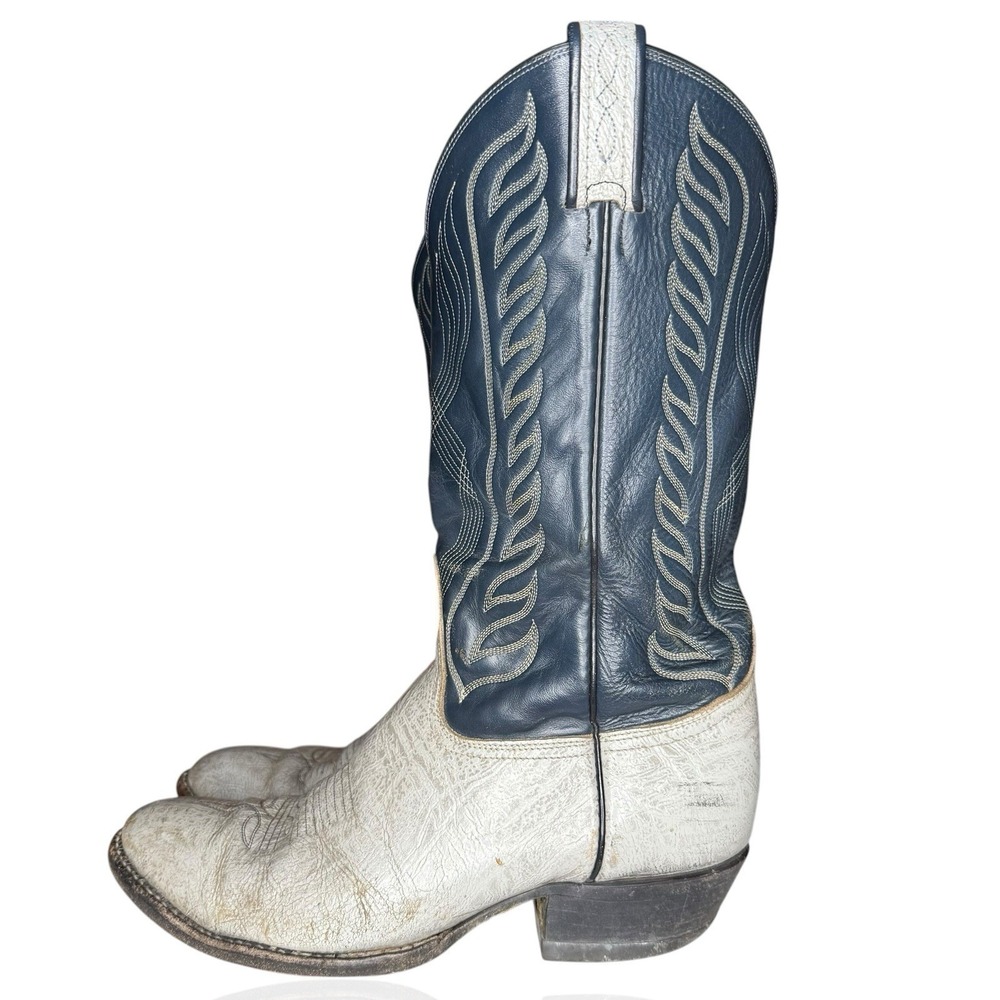 Tony Lama Men's 9 E (Wide) Blue Gray Leather Cowboy Western Boots Kangaroo VTG